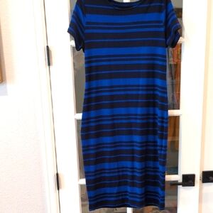 GAP Blue and Black Striped Midi Dress